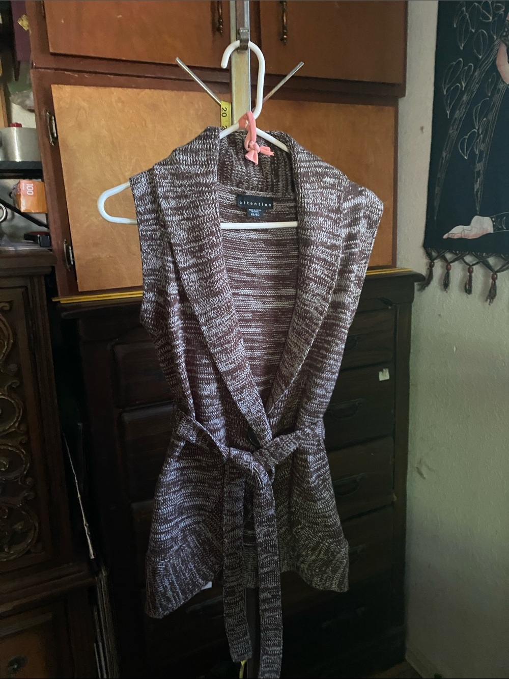 attention Marled Brown and Cream Knit Vest（Women)